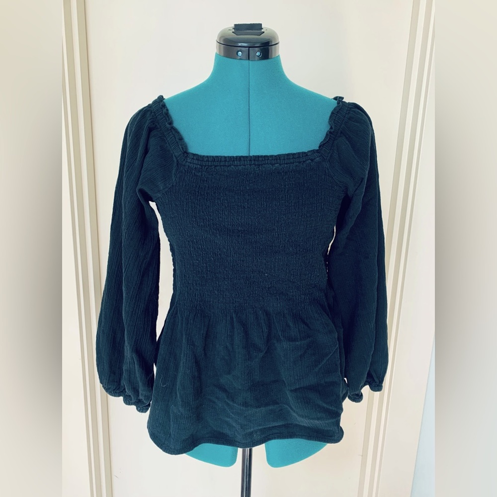 Madewell Black Linen Balloon Sleeve Top